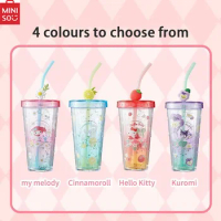 MINISO Sanrio Tamagotchi Kuromi Melody Kitty Flower Playgroup Glitter Light Pole Straw Mugs Cute Portable Straw Mug Available