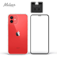 【Meteor】iPhone 12 6.1吋 手機保護超值3件組(透明空壓殼+鋼化膜+鏡頭貼)