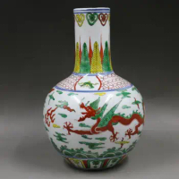 Green and White Bottle Chinese Dragon Vases Dragon with Wing Chinese Family Vase Rustic Ceramic Antique Vase Decoration Home