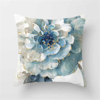 [2]Car Sofa Cushion Pillow Square Pillow Pillowcase Blue Flower Printing Decoration Home Seat Pillowcase[2]