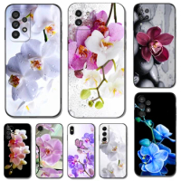 Black tpu Case For Samsung galaxy M53 M13 M62 A12 A22 A22S A32 A42 A52 A52S A72 4g 5g A20S Orchid Flowers Colorful