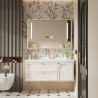 橡木烤漆浴室柜組合陶瓷一體盆法式衛生間現代簡約洗臉盆洗手盆柜