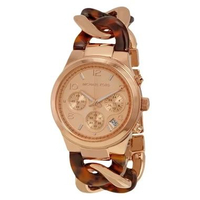 Michael Kors Runway Tone Tortoise Sheel Chain Link MK 4269 Rose Gold Jam Tangan Wanita Gold