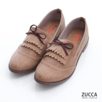 ZUCCA-流蘇綁帶朵結平底鞋- 棕-z6901ce