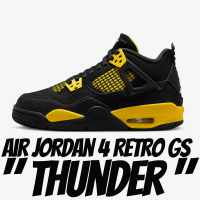 NIKE 耐吉 休閒鞋 Air Jordan 4 GS Retro Thunder 黑黃 大童 女鞋 408452-017