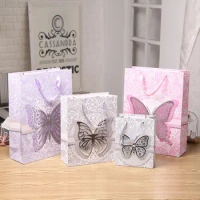 12PCS Kraft Paper Gift Bags Butterfly Flowers Pattern Candy Packing Bag Romantic Wedding Christmas Birthday Party Deco