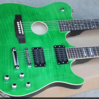 Double neck guitar 6 string double open pickup 12 string compound string semi hollow electric guitar tiger print green 6