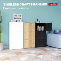 3-Tier Bookshelf with Doors my-com Closed Children's Bookcase Kitchen Shelf Storage Cabinet Wood