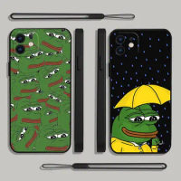 Funny Sad Frog pepe meme Phone Case For Samsung A53 A50 A52S A51 A72 A71 A73 A81 A91 A32 A22 A20 A30 A21S 4G 5G with Hand Strap