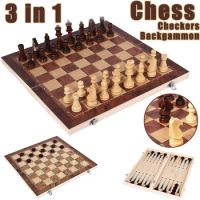3 in 1 Chess Game Board Wooden Chess Board Sets Exquisite Chess Set Chess and Checkers Game Set Travel Chess Sets