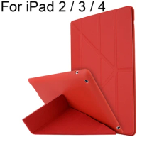 Soft Silicone Smart Cover Transform Stand Case for iPad 2 / 3 / 4 Protective Shell Skin Bag for iPad2 iPad3 iPad4 4 folds Stand