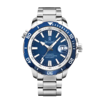 【DITALING】水鬼系列 銀框 藍面 排氦氣潛水腕錶 自動上鍊機械錶 不鏽鋼錶帶 情人節(DT1521-1)
