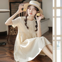 日系學院風娃娃領刺繡可愛連身裙子洋裝女夏季寬松顯瘦甜美公主裙