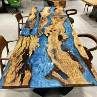Factory Direct Price Restaurant Solid Walnut Wood Kitchen Dinner Epoxy Resin Slab River Dining Table Top