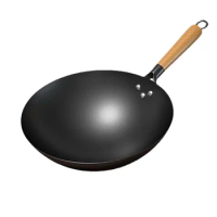 Iron Wok Pan, 30-36cm Woks &amp; Stir-Fry Pans No Chemical Coated Flat Bottom Chinese Woks Pan for Induction,Electric,Gas