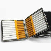 Leather Cigarette Case Personalized Creative 20 Sticks with Rubber Band Gift Box Brown Case Holder Metal Leather Holds Cigarette