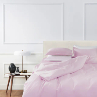 【皇室羽毛工房】300T精梳棉素色床包被套枕套四件式床組-清新粉紅(加大)