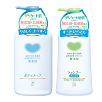 日本牛乳石鹼COW 植物性無添加洗髮精(綠)500ml+沐浴乳(藍)500ml