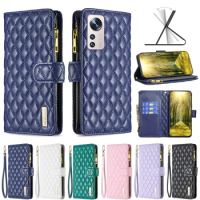 Zipper Lattice Graid Leather Wallet Phone Case For Xiaomi Poco M3 FE C31 For Redmi Note 10 9 Pro 10T 9A 9C Flip Ccover 50Pcs/Lot
