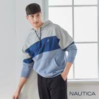 【NAUTICA】男裝 拼接口袋刷毛長袖連帽T恤(藍色)