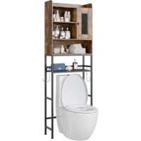 Over The Toilet Storage Cabinet - 5-Tier Freestanding Bathroom Organizer - Retro Space Saver Toilet Shelf