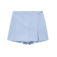Women Fashion With Slit Short Skirts Vintage High Waist Side Zipper Female Skort Mujer