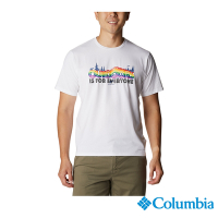 Columbia哥倫比亞 男款-UPF50快排彩虹LOGO短袖上衣-白色 UAE08060WT /S22
