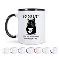 1pc Portable Ceramic Coffee Cup Black Cat Design 11oz Travel Mug for Coffee Lovers Cat Lovers Women Man Gifts To Do list Mugs