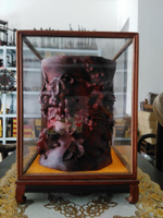 定做紅酸枝木雕古董玻璃罩子佛像奇石寶籠雞翅木展示盒防塵罩定制