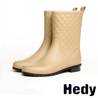 Hedy 中筒雨靴 菱格紋雨靴/時尚經典菱格紋百搭中筒雨靴(米)