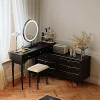 美式法式復古小戶型臥室斗柜梳妝臺一體可伸縮家用轉角黑色化妝桌