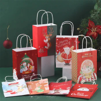 Kraft Paper Christmas Gift Bags 2024 New Year Christmas Decoration Holiday Party Children Candy Cookie Packaging Bag