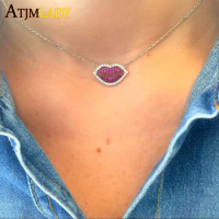 Lips Mouth sexy Sweater fashion women Necklace Jewelry cubic zirconia kiss lip Pendants gold color Chain Valentine's Lover Gift