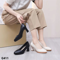 G411 Labag Giày Cao Gót Công Sở Nữ Da Bò Thật Đế Cao 7 Phân - Thiết Kế Dáng Búp Bê Trơn Sang Trọng