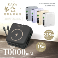 【DAYA】10000mAh 多功能十合一無線充行動電源(無線磁吸/自帶雙線/雙孔/手機支架)
