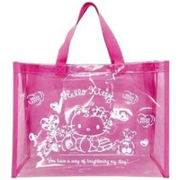 大賀屋 日貨 hello kitty 粉 透明包 手提包 包包 肩背包 旅行 書包 透明包 正版 J00040200