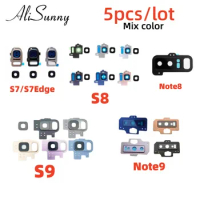 AliSunny 5pcs Back Camera Lens Frame + Glass + 3M Sticker Cover Holder For Samsung Galaxy S8 S9 Plus S6 S7 Note 8 9 Fix Parts