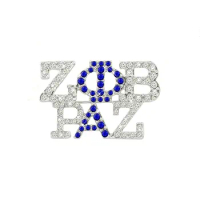 Custom Metal Alloy Sorority Label White Blue Crystal Greek Letter Zeta Phi Beta Rho Alpha Brooches Pin