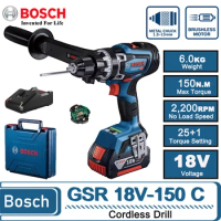 Bosch GSR 18V-150 C 18V Cordless Drill BITURBO Brushless Series BL Keyless 12mm 2200Rpm 150Nm LED Connection New GSR18V-150C