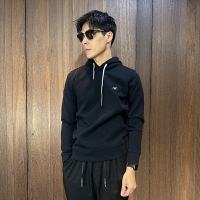 美國百分百【全新真品】Emporio Armani 連帽上衣 棉質 EA 帽T 長袖 上衣 logo 深藍 CE93