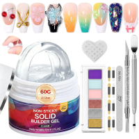All-in-One Solid Builder Nail Gel Kit: 60g Hard Gel with 3D Mold, 6-Color Powders & Nail Art Tools (