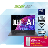 ฟรีเครื่องฟอกอากาศ [AI PC] [In Core Ultra 5 125H] Acer Swift Go 16 |   แล็ปท็อปจอแสดงผล OLED 120Hz ข