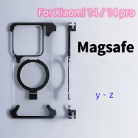 Aluminum Alloy Metal Magnetic Frameless Phone Case Magsafe Bumper with Stand For Xiaomi 14 Xiaomi 14