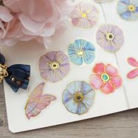 28pcs Gold Watercolor Blue Pink Flower Butterfly Style PVC Sticker Scrapbooking DIY Gift Packing Label Decoration Tag