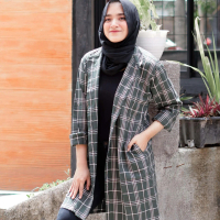 Kemeja Flannel Wanita Tunik / Outer Long Flannel Premium - LF Army