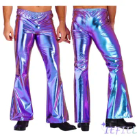 Men Pants Retro Disco Party 60s 70s Retro Vintage Bell Bottom Leggings Flared Long Pants Dude Costume Trousers Show Clubwear