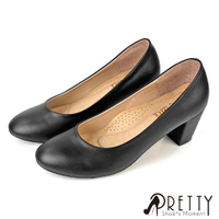 女鞋 跟鞋 高跟鞋 粗跟鞋 包鞋 素面 圓頭 台灣製 OL 通勤 面試【PRETTY】B-2H999
