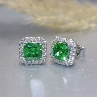 1.50ct x 2 Halo Green Radiant Cut Diamond Simulated S925 Sterling Silver Earring