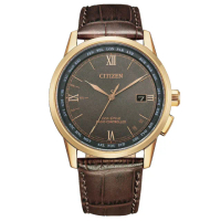 【CITIZEN 星辰】GENTS 光動能電波對時 萬年曆 男錶-棕 父親節 送禮 禮物推薦(CB0158-10H)