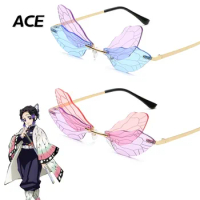 ACE Anime Demon Slayer Sunglasses Kochou Shinobu Cosplay Butterfly Fashion Gothic Punk Glasses Unisex Eyewear Props Accessories